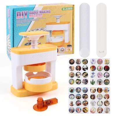Image de Machine à Badges, Bouton de 55 mm Presse Badges avec 48 Kits Consommables et Découpe Papiers Ronds, Button Maker DIY Badge pour Fabrication Personnalisation Épingle