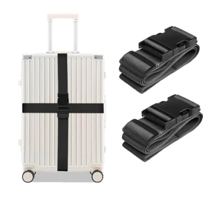 Image de 2 Pièces Sangles de Bagage Noir,Sangle Réglables,Sangles Attache,pour Valise Voyage Sangle pour Fermeture Sécurisée