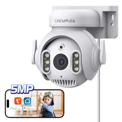 Image de SHIWOJIA Camera Exterieur WiFi Tuya Smart Life, 5MP, Détection de Mouvement, Audio Bidirectionnel, Etanche IP66 Vision Nocturne Couleur