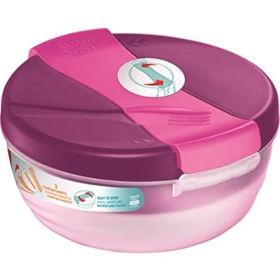 Image de Maped Picnik Bol à Déjeuner Origins Grande Capacité 1,4L Lunch Box 3 Compartiments, Dont 1 Amovible Ouverture Facile Idéal pour Repas Complets Rose