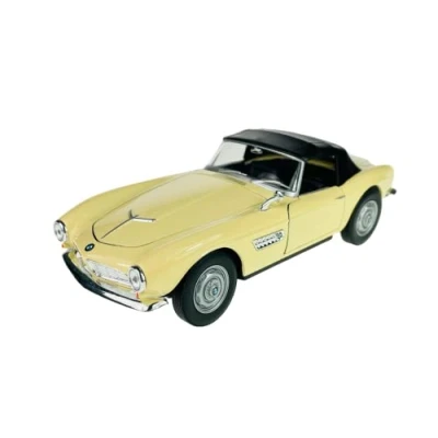 Image de Welly B M W 507 Cabriolet fermé avec Soft Top Beige Crème 1956 1959 1/24 Modèle Auto Die Cast Nouveau dans la boîte