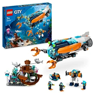 Image de LEGO 60379 City Le sous Marin d’Exploration en Eaux Profondes, Jouet avec Drone, Figurines Requin, Épave et Minifigurines Plongeur, Cadeau pour Enfants, Garçons, Filles Dès 7 Ans à Noël