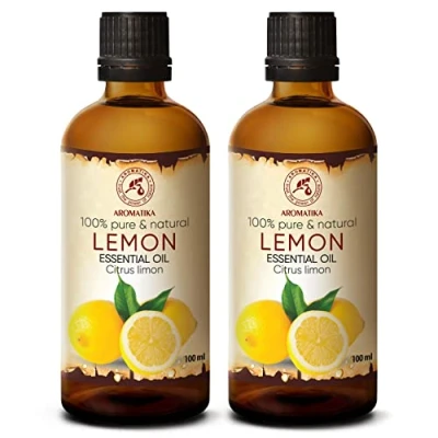 Image de Huile Essentielle de Citron 2x100ml Citrus Limon pour Diffuseur Aromathérapie Pure et Naturelle Anti Fatigue Soins du Visage la Peau, Corps, Ongles