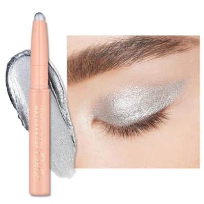 Image de Oulac Ombre à Paupières Stick Argent Automatique Métallisé Fini, Résistant l&#039;eau et l&#039;essuyage, Tenue 16 heures+, Texture Crémeuse Soyeuse, Vegan 09 Silver Heart