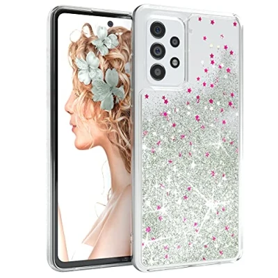 Image de EAZY CASE Coque de protection compatible Avec Samsung Galaxy A52/A52 (5G) / A52s paillettes liquides En silicone TPU transparent Argenté