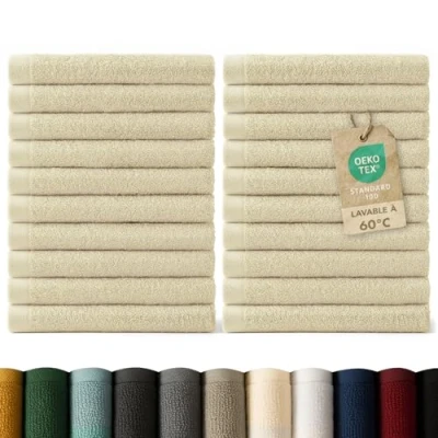 Image de Blumtal Lot Serviette de Toilette 24 Visage Debarbouillette Petite Main Doux Et Absorbant 100% Coton Certifié Oeko TEX® Sable