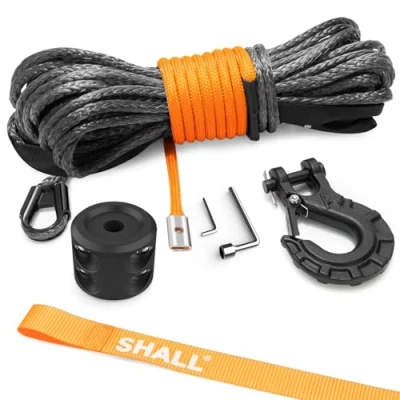 Image de Shall Sangles et Cordes de remorquage, Corde treuil synthétique 15 mètres Long,Crochet forgé Sangle sécurité pour véhicules Tout Terrain ATV UTV