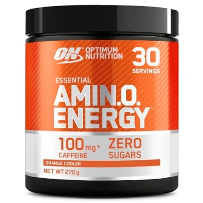 Image de Optimum Nutrition Amino Energy Pre Workout en poudre, boisson énergisante avec acides aminés, BCAA, L Glutamine et Leucine, complément vitamine C caféine, goût Orange, 30 portions, 270 g