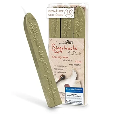 Image de Cire à cacheter avec mèche, flexible, 3 batons, couleur vert olive perl.
