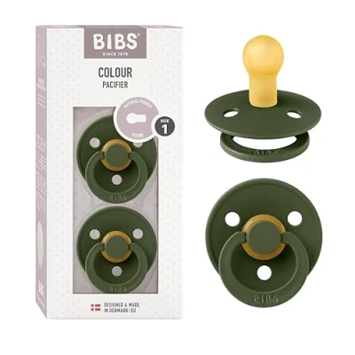 Image de Tétine BIBS Colour. Lot de 2 sucettes. Sans bisphénol A, Téterelle ronde. Latex caoutchouc naturel, Fabriqué au Danemark, Taille 1 (0 6 mois), Hunter Green