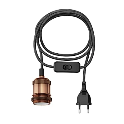 Image de ledscom.de câble textile RETRA, fiche, interrupteur, bronze, 3 m, douille de lampe, 1x E27 max. 60W, câble, lampe à E27, corde, suspendue, vintage,