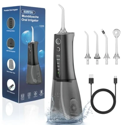 Image de SURFOU Jet Dentaire Hydropulseur Professionnel Water Flosser for Teeth, Hydropulseurs Et Irrigateurs Nettoyage Dents D&#039;eau, Dent Nettoyeur Pulseur Interdentaire Irrigateur Portable Détartreur