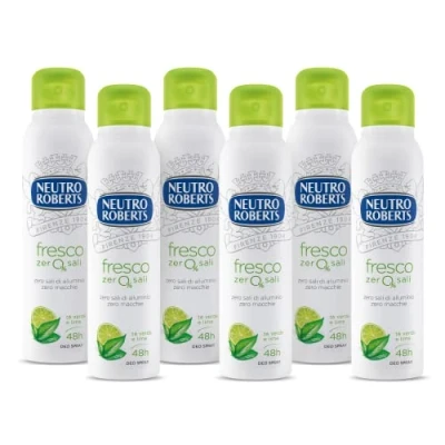 Image de Neutro Roberts, déodorant spray frais vert avec thé et citron vert, zéro sels d&#039;aluminium, taches, homme femme 6 flacons de 150 ml Exclusivité Amazon