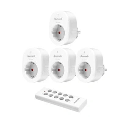 Image de DEWENWILS Lot de 4 prises télécommandées avec télécommande, 2300 W, portée 30 m, pour décoration vacances, programmables et extensibles, blanc