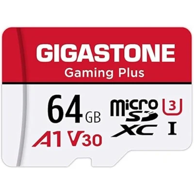 Image de Gigastone Carte Mémoire 64 Go, Gaming Plus Série, Vitesse de Lecture allant jusqu&#039;à 95 Mo/s. A1 U3 V30 Micro SDXC pour Nintendo Switch Caméra Full HD vidéo avec Adaptateur SD.