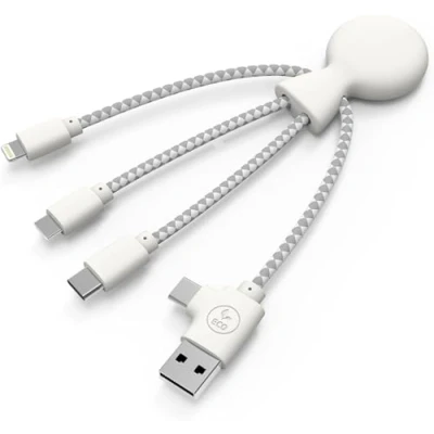 Image de Cable de Charge Multi connecteurs USB C/USB/Lightning/Micro en Plastique Recyclé Mr Bio Blanc