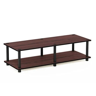 Image de Furinno Juste Unité Centrale TV sans Outils Table basse à 2 Niveaux, Cerisier Foncé(Noir)/Noir