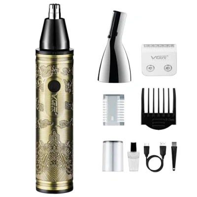 Image de VGR Tondeuse 3 en 1 pour homme Rasoir sourcils et barbe Batterie rechargeable sans fil de 120 minutes Éliminateur nasal des narines indolore