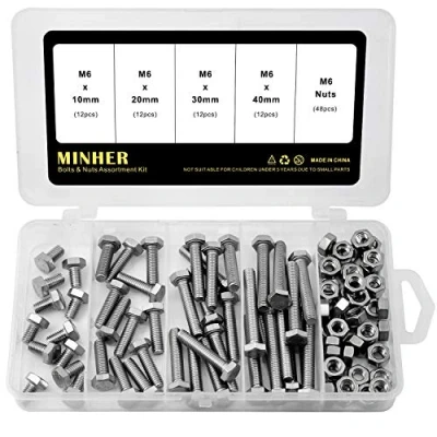 Image de M6 304 Boulon de Sortilège Hexagonal D&#039;acier Inoxydable Coin Extérieur de, Boulons et écrous Assortiment (10mm 20mm 30mm 40mm)