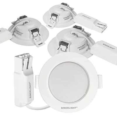 Image de SINCELIGHT Encastrable Downlight à LED en profil compact, 3W, Extra Plat Pour trou de 65mm(2.5&#039;&#039;), Blanc Neutre 4000K, RA≈92, éclairage Plafond Encastré Salle Bain/Cuisine/Salon, 4 Unités