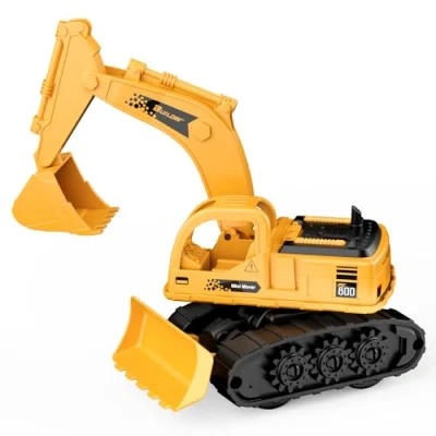 Image de GizmoVine Pelleteuse Enfant, Tractopelle, 2 en 1 Camions à Friction Modèle avec Bulldozer, Pièces Solides et Flexibles, Engins de Chantier Jouet, Mini Pelle Enfant Cadeau pour 3 4 5 Ans