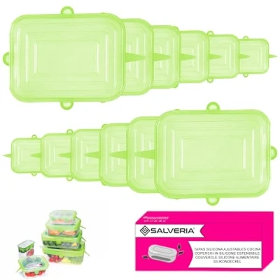 Image de couvercle silicone alimentaire 12 pieces adaptables ecologiques elastiques reutilisables sans BPA Lavable au lave vaisselle boite de conserve en extensible