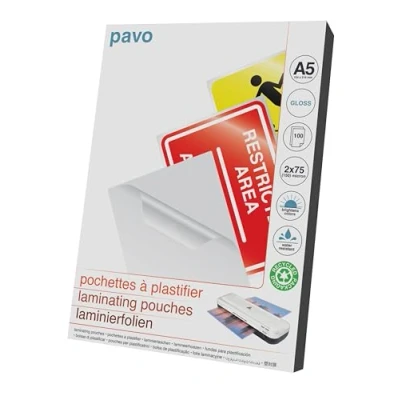 Image de Pavo 8004256 Pack de 100 Pochettes Plastification A5 2 x 75 mc