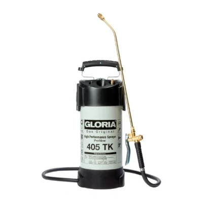 Image de GLORIA 405 TK Profiline, Pulvérisateur à pression haute performance de 5L professionnel en acier oléofuge avec raccord compresseur et manomètre 6 bar blanc/noir