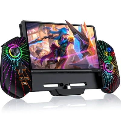 Image de HASACOOL Manette Switch, Switch pour Switch/OLED Mode Portable avec Bâtons à Effet Hall/Turbo/Support de Table/Gyroscope 6 Axes, Grande Poignée Switch(Rune)