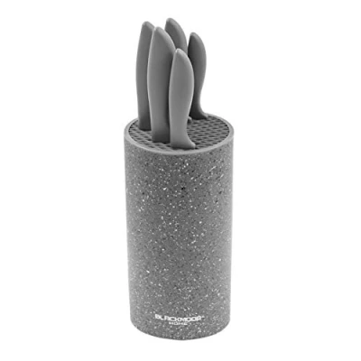 Image de Ensemble de 5 Couteaux/Livré avec un Bloc Rangement Autoportant/Couteaux en Acier Inoxydable/Revêtement Marbre Gris Antiadhésif/Facile à Nettoyer