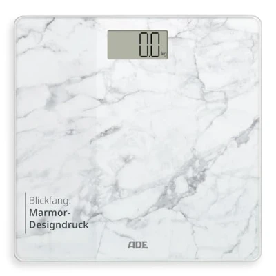 Image de ADE Pèse personne numérique balance avec résultats très précis grande capacité de charge jusqu&#039;à 180 kg et graduation précise 100 g marbre blanc