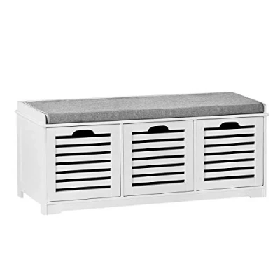 Image de SoBuy Banc de Rangement avec Coussin rembourré et 3 Cubes, Meuble d&#039;Entrée Commode à Chaussure Banquette Confortable 105x35x43 cm, FSR23 W