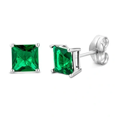 Image de Miore Boucles d&#039;Oreilles Femmes Clous carrés en Or blanc 9 Carat / 375 avec Pierre Précieuse, Bijoux (Émeraude vert)