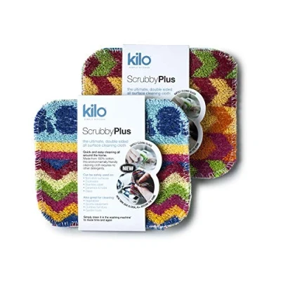 Image de Kilo LSET24 Scrubby Plus Lot de 2 éponges à récurer Anti Rayures avec côté Chiffon Nettoyage délicat, Multi usages, Couleur, Taille Unique, 17 x 14 cm