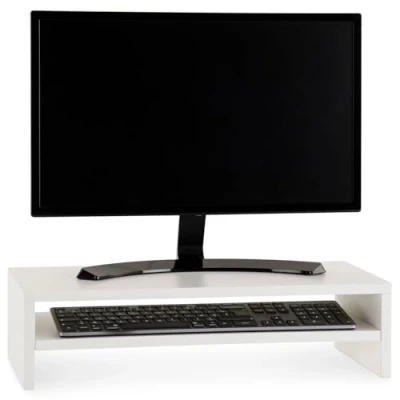 Image de Réhausseur d’écran CONNECT en bois blanc avec 1 étagère 52 x 26 cm, support pratique pour ordinateur portable