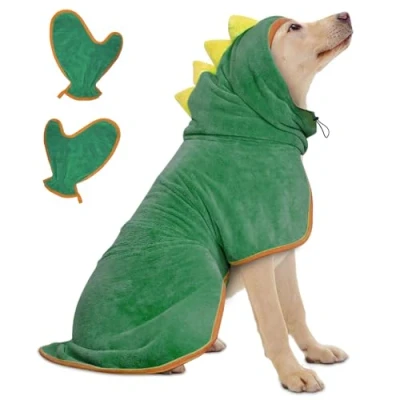 Image de Bibykivn Serviette à Séchage Rapide pour Animaux, Peignoir Chien en Microfibre, Absorbant, Absorbant Manteau Après Baignade Bain (Vert, M)