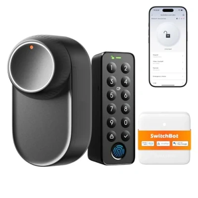 Image de SwitchBot Serrure Ultra WiFi connectée avec écran Tactile de Keypad, Vérouillage Porte à Empreinte Digitale, Intelligente, Système Triple Alimentation