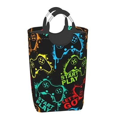 Image de Segur Panier à linge coloré avec motif de silhouettes colorées pour la maison, salle bain, chambre coucher, le dortoir, crèche, 52 l
