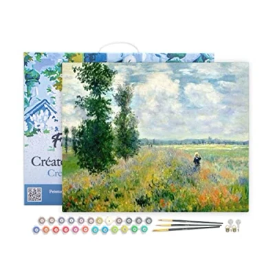 Image de Figured&#039;Art Peinture par Numéro Adulte avec Cadre Monet Champ de coquelicots Activité Manuelle Kit Loisir Créatif DIY d&#039;Art Complet 40x50cm toile tendue sur châssis
