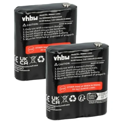 Image de vhbw 2X Batterie Compatible avec Motorola Talkabout T5525, T5600, T5500, T5422, T5532, T5512, T5522 Radio Talkie walkie (1300mAh, 3,6V, NiMH)