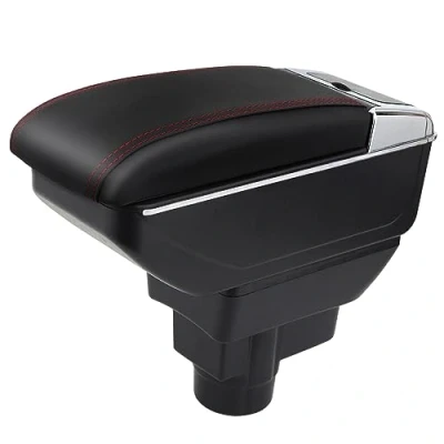 Image de Voiture Accoudoirs Pour Corsa D 2006 2014 Boîte de Rangement La Console Centrale Intérieure Double Couche Noir avec surpiqûres rouges