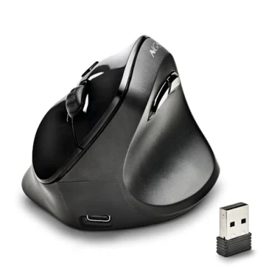 Image de NGS Evo Moksha Ratón Inalámbrico, Ergonómico Vertical,2.4 GHz, Botones Silenciosos, DPI Ajustable: 800/1200/1800/2400, Plug and Play, Negro