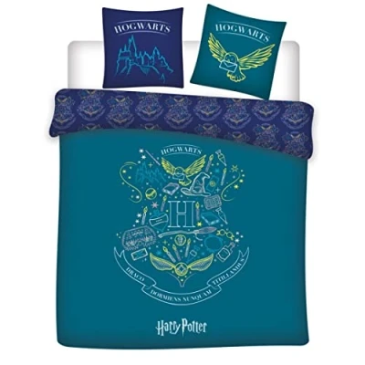 Image de Parure de Lit Double Réversible Harry Potter, Housse Couette 240x220 cm et 2 Taies d&#039;oreiller 63x63 cm, 100% Polyester