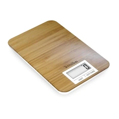 Image de TERRAILLON Balance de Cuisine en Bambou Naturel Tare, Conversion Liquide, Portée 3 kg max Modèle &#039;Bamboo&#039; Brun