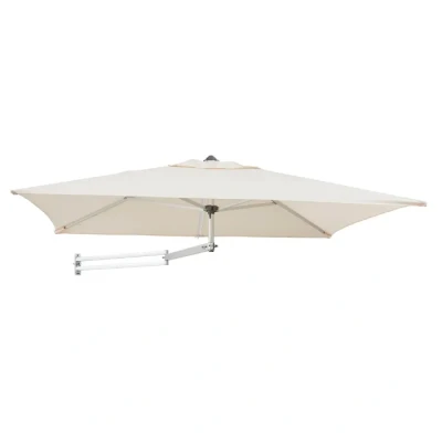 Image de EASYSOL Parasol Mural en Aluminium, Rectangulaire 200 x 140 cm, Déporté inclinable avec Support Mural, pour Balcon ou Terrasse, Blanc cassé/Écru