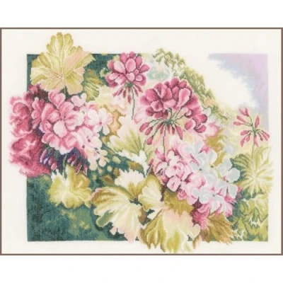 Image de Lanarte Zählmusterpackung Geranien Leinen Kit Point de Croix compté, Coton, Blanc, 49 x 41 cm