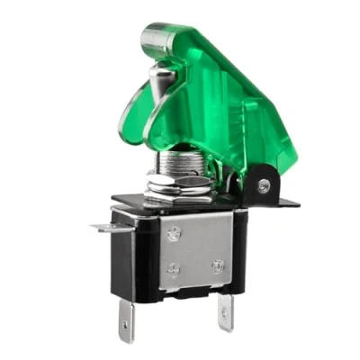 Image de Heschen Interrupteur à bascule en métal Flick Flip, 12V 20A, SPST, ON/OFF 2 positions, 3 broches, avec capuchon étanche (Vert transparent)