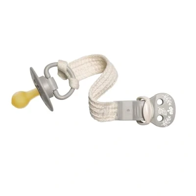 Image de NIP Green Attache tétine en coton bio sans BPA, extra doux et léger, porte réglable, avec anneau anneaux de dentition, protège les vêtements bébé Gris