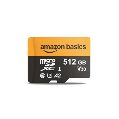 Image de Amazon Basics Carte Micro SD 512 Go avec adaptateur de lecteur, vitesse rapide jusqu&#039;à 200 Mo/s, noir, 1 pièce