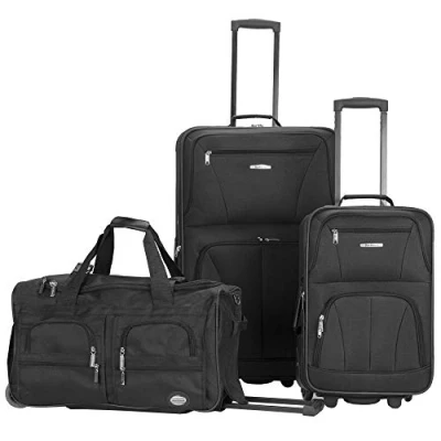Image de Rockland Lot de 3 valises Transparentes, Noir, Taille Unique, Melbourne Valise Rigide Extensible à roulettes pivotantes